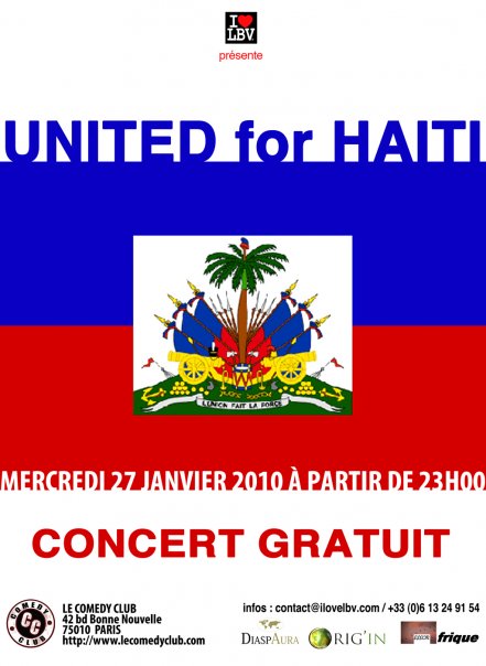 Un concert Gratuit pour Haïti, au Comedy Club, le mercredi 27 janvier 2010 à partir de 23h00